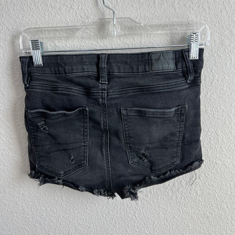American Eagle High Rise Shortie Shorts Women's 00 Black Distressed Cut Off - Picture 2 of 5